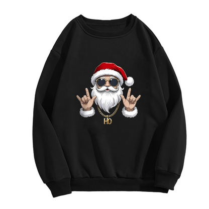 Cool Rock Santa Christmas Graphic Crewneck Sweatshirt