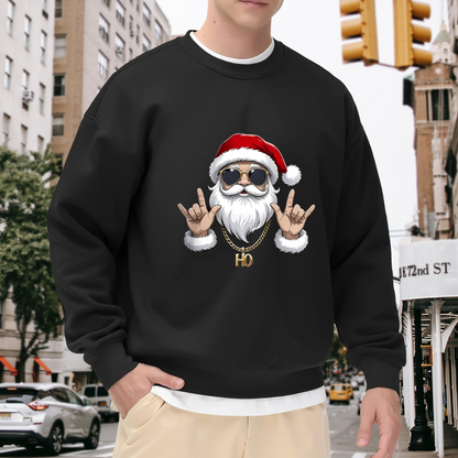 Cool Rock Santa Christmas Graphic Crewneck Sweatshirt
