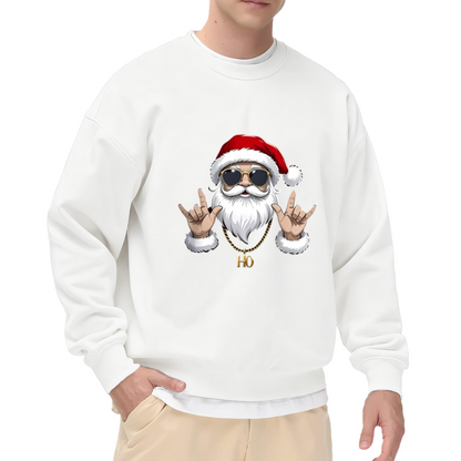 Cool Rock Santa Christmas Graphic Crewneck Sweatshirt