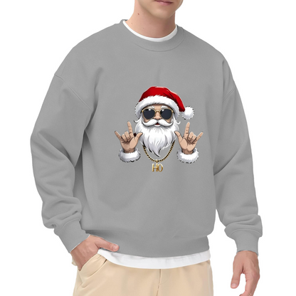 Cool Rock Santa Christmas Graphic Crewneck Sweatshirt