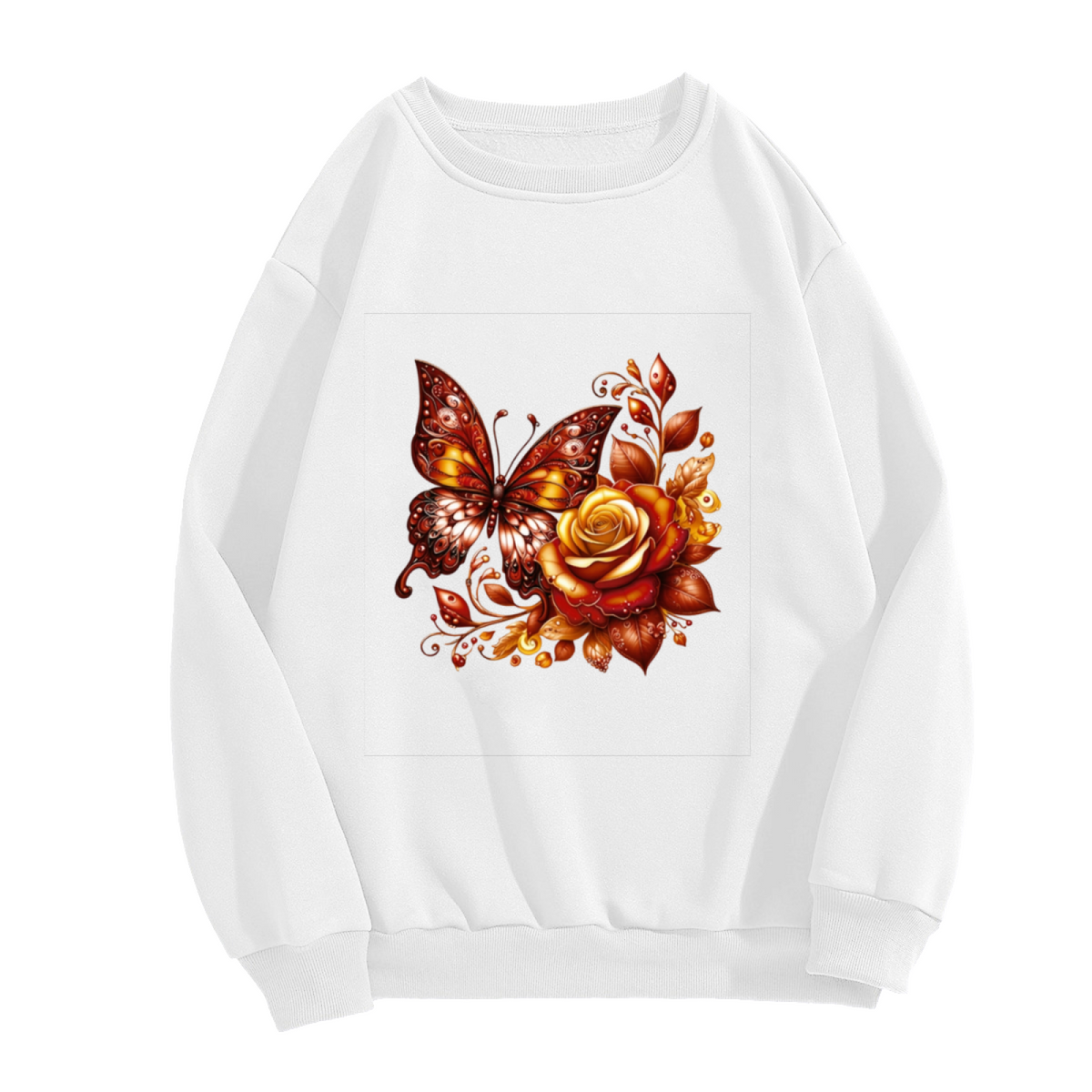 Warm Amber?Gold Butterfly & Rose Art Crewneck Sweatshirt