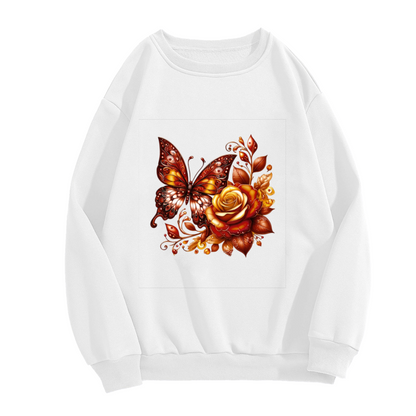 Warm Amber?Gold Butterfly & Rose Art Crewneck Sweatshirt