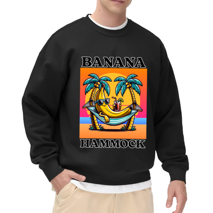 Funny Banana Hammock Tropical Beach Vacation Cartoon Crewneck Sweatshirt