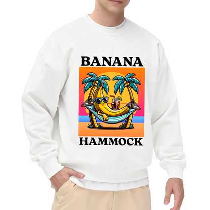 Funny Banana Hammock Tropical Beach Vacation Cartoon Crewneck Sweatshirt