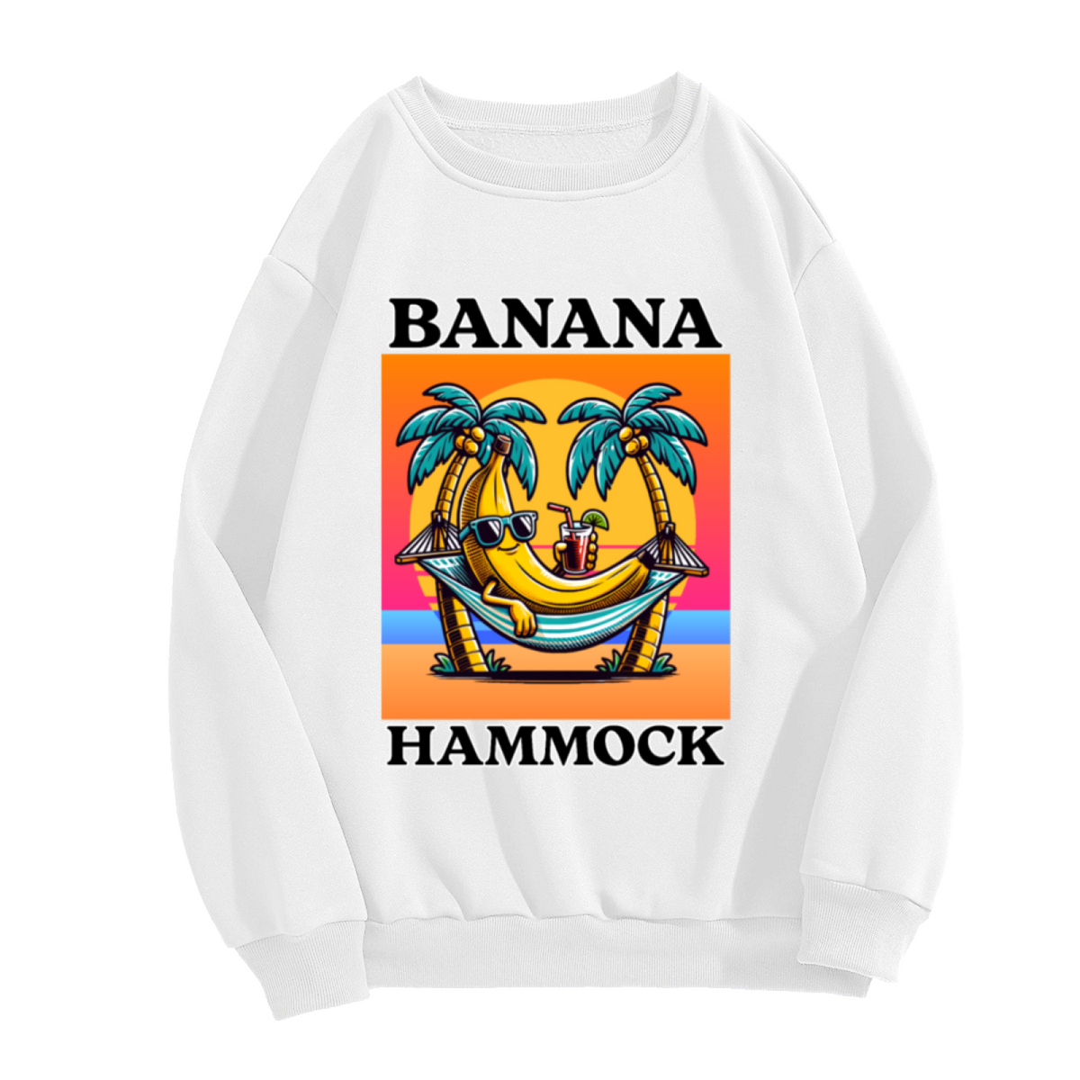 Funny Banana Hammock Tropical Beach Vacation Cartoon Crewneck Sweatshirt
