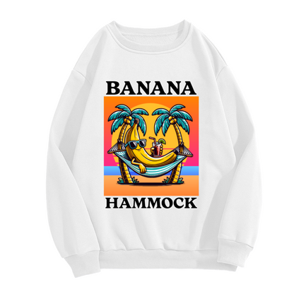 Funny Banana Hammock Tropical Beach Vacation Cartoon Crewneck Sweatshirt