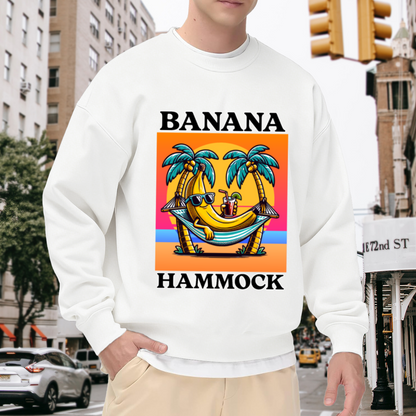 Funny Banana Hammock Tropical Beach Vacation Cartoon Crewneck Sweatshirt