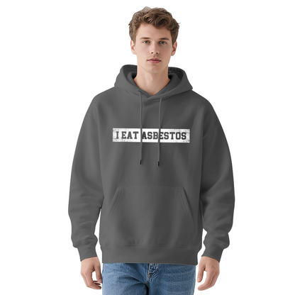 Hilarious I Eat Asbestos Distressed Text Navy Hoodie, Unisex Comfort Meme Pullover
