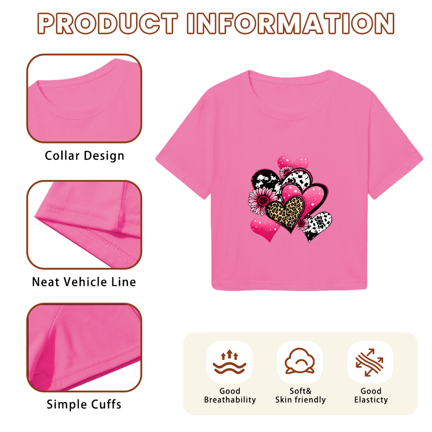 Leopard Print Mixed Hearts Hot Pink Crop Tee ¨C Y2K Fun Girly Graphic Shirt