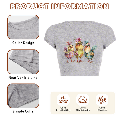 Cute Glasses Floral Chickens Watercolor Grey Crop Top ¨C Funny Farm Animal Tee 19.