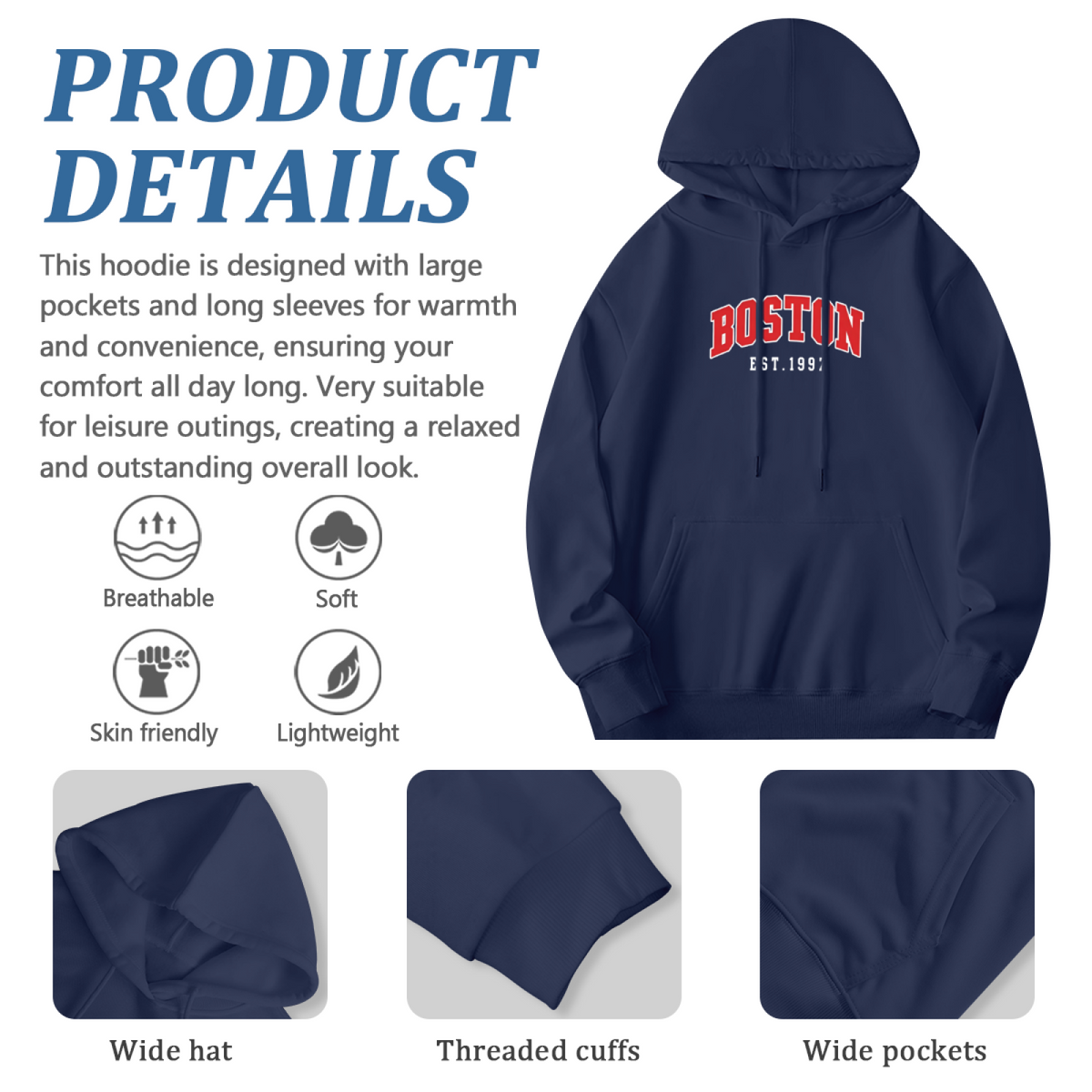 Boston EST.1917 Varsity Letter Navy Hoodie