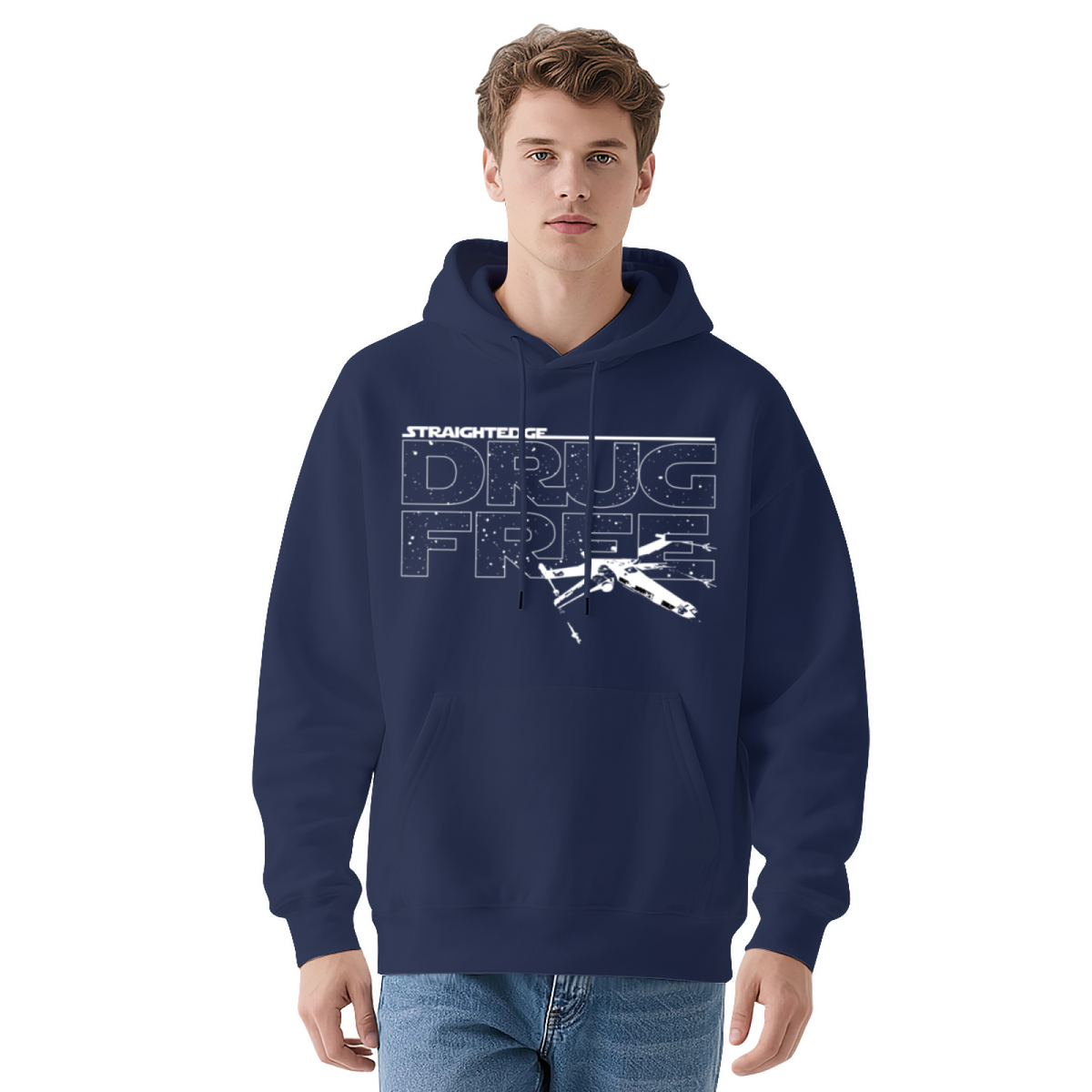 Star Wars Drug Free Spaceship Navy Hoodie, Unisex Lightweight Cozy Sweatshirt