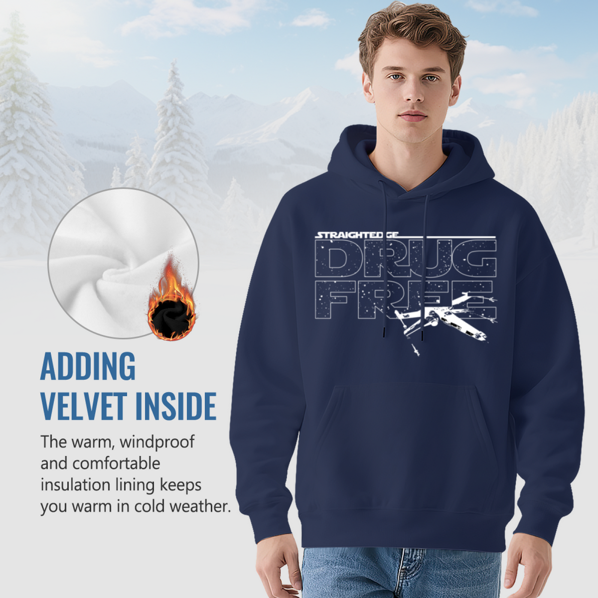 Star Wars Drug Free Spaceship Navy Hoodie, Unisex Lightweight Cozy Sweatshirt