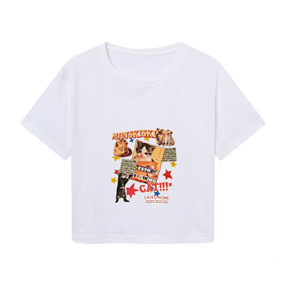 Retro Kitten Collage Cute Cat Lover White Crop Top