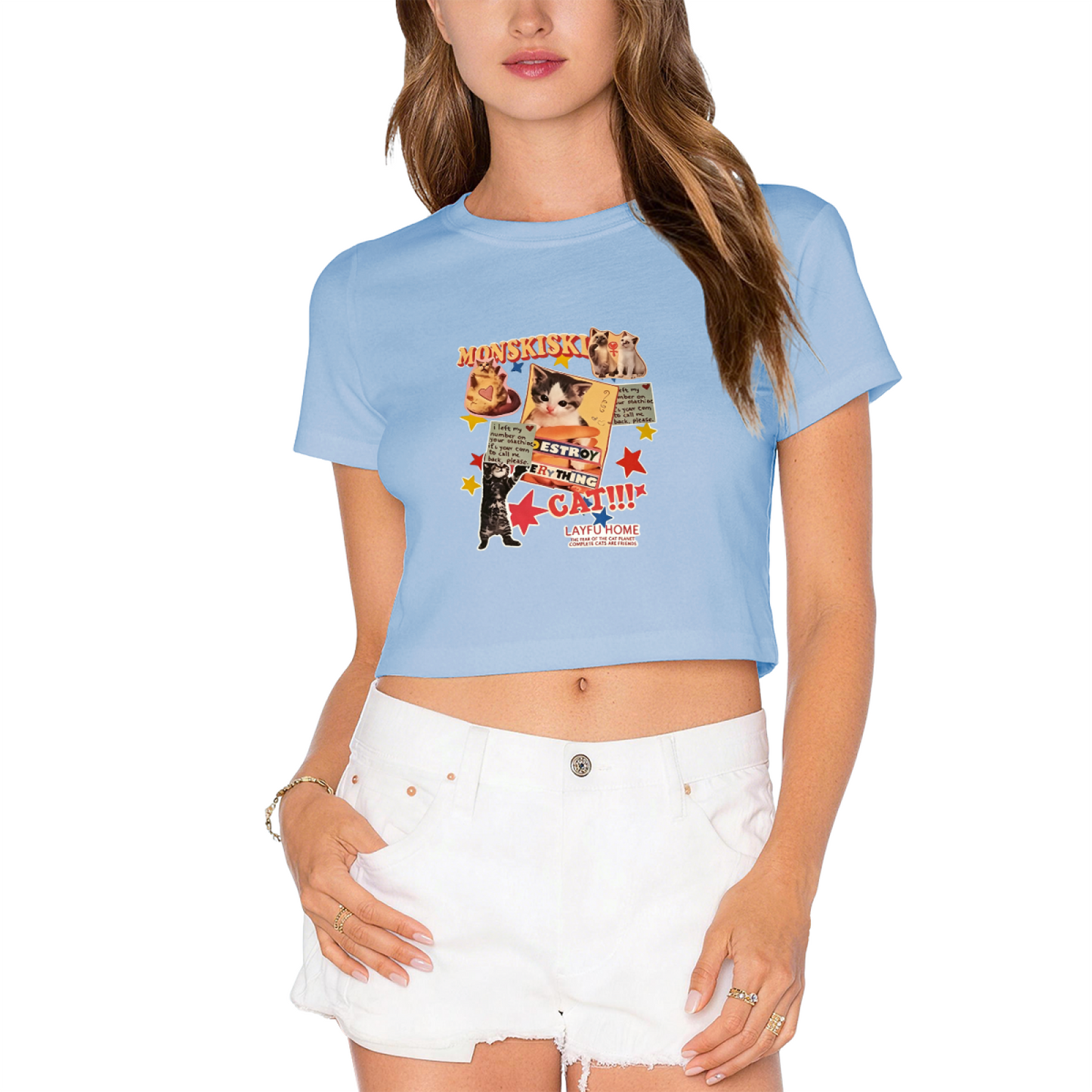 Retro Kitten Collage Cute Cat Lover White Crop Top