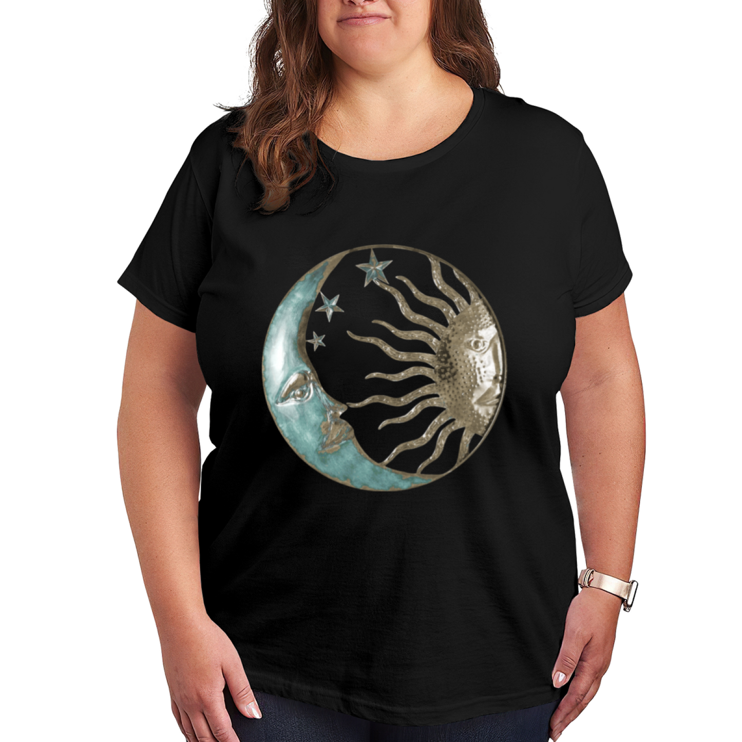 Boho Vintage Sun Moon Face Celestial Graphic Top