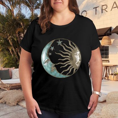 Boho Vintage Sun Moon Face Celestial Graphic Top