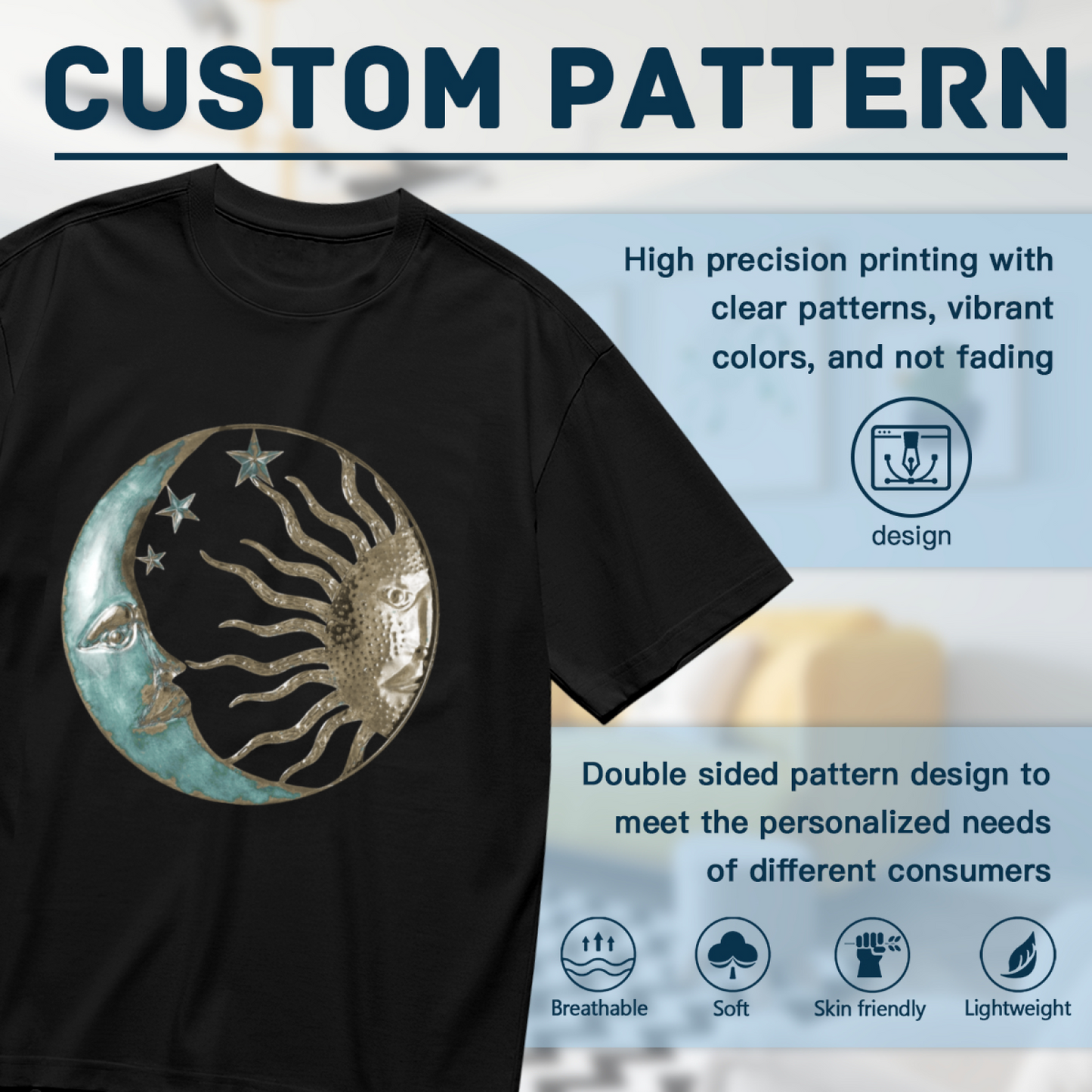 Boho Vintage Sun Moon Face Celestial Graphic Top
