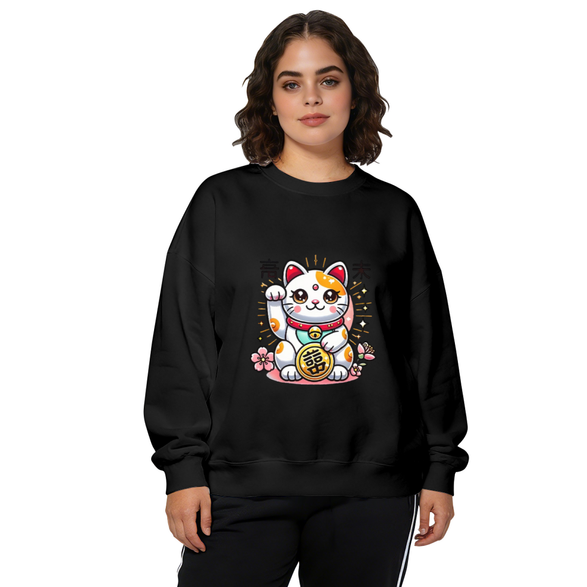 Lucky Maneki Neko Fortune Cat Kawaii Art Crewneck Sweatshirt