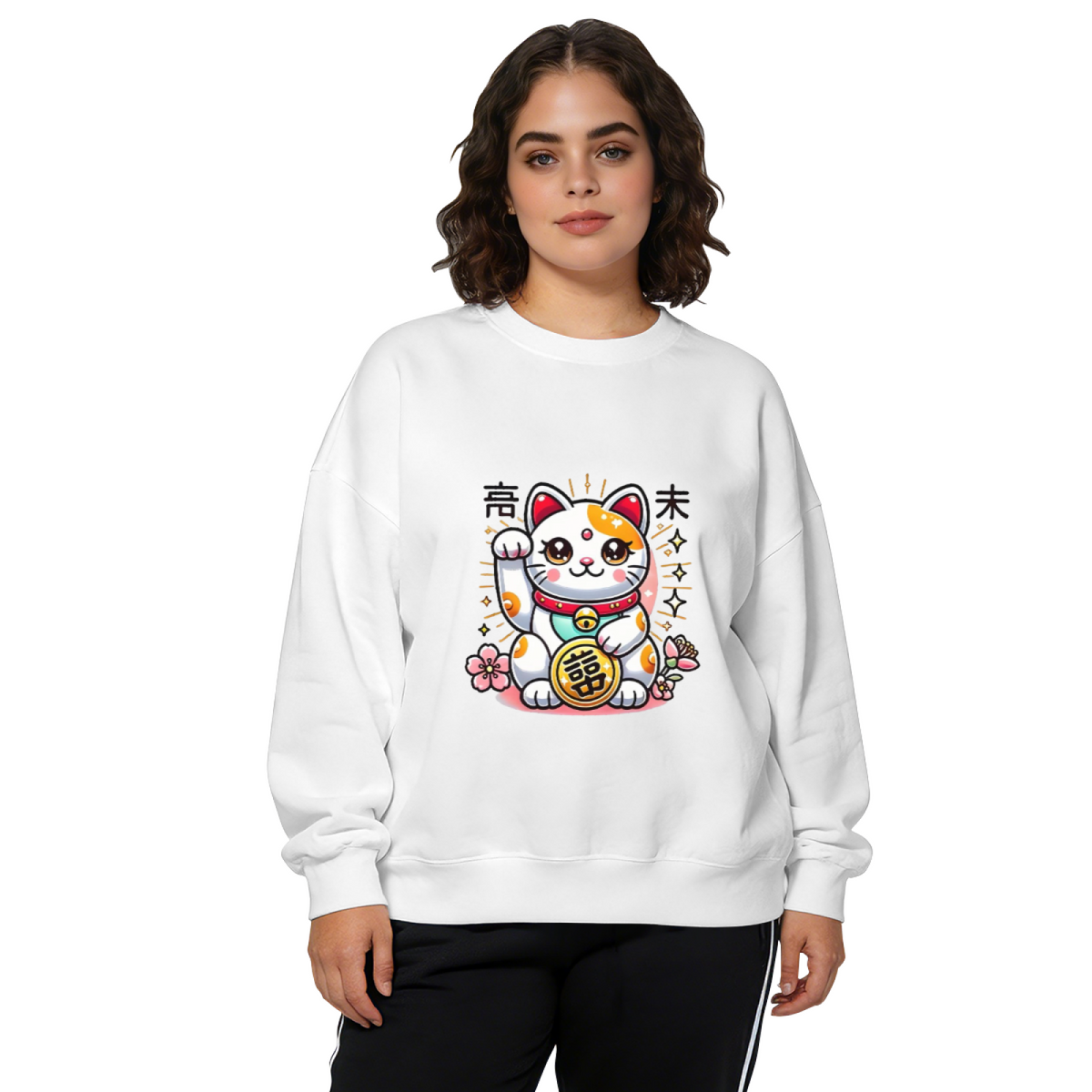 Lucky Maneki Neko Fortune Cat Kawaii Art Crewneck Sweatshirt