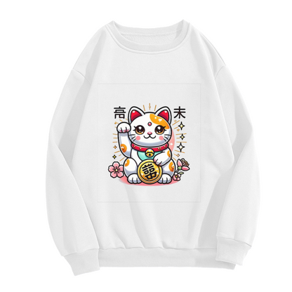 Lucky Maneki Neko Fortune Cat Kawaii Art Crewneck Sweatshirt