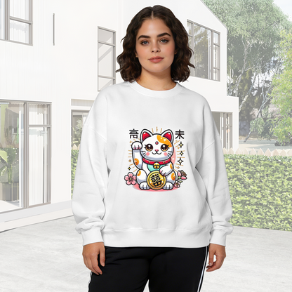 Lucky Maneki Neko Fortune Cat Kawaii Art Crewneck Sweatshirt