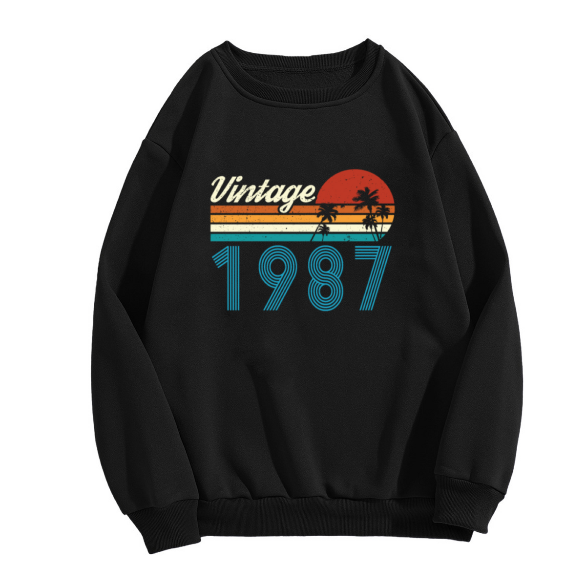 Vintage 1987 Retro Sunset Palm Tree Crewneck Sweatshirt, Born In 1987 Birthday Graphic Top