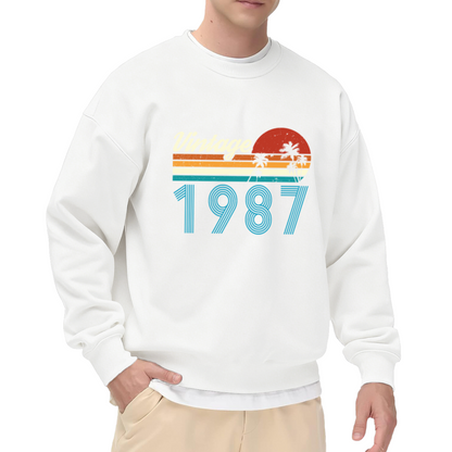 Vintage 1987 Retro Sunset Palm Tree Crewneck Sweatshirt, Born In 1987 Birthday Graphic Top