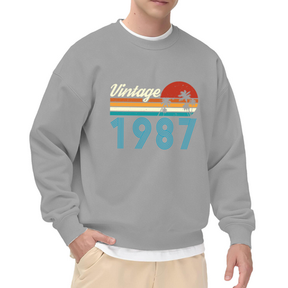 Vintage 1987 Retro Sunset Palm Tree Crewneck Sweatshirt, Born In 1987 Birthday Graphic Top