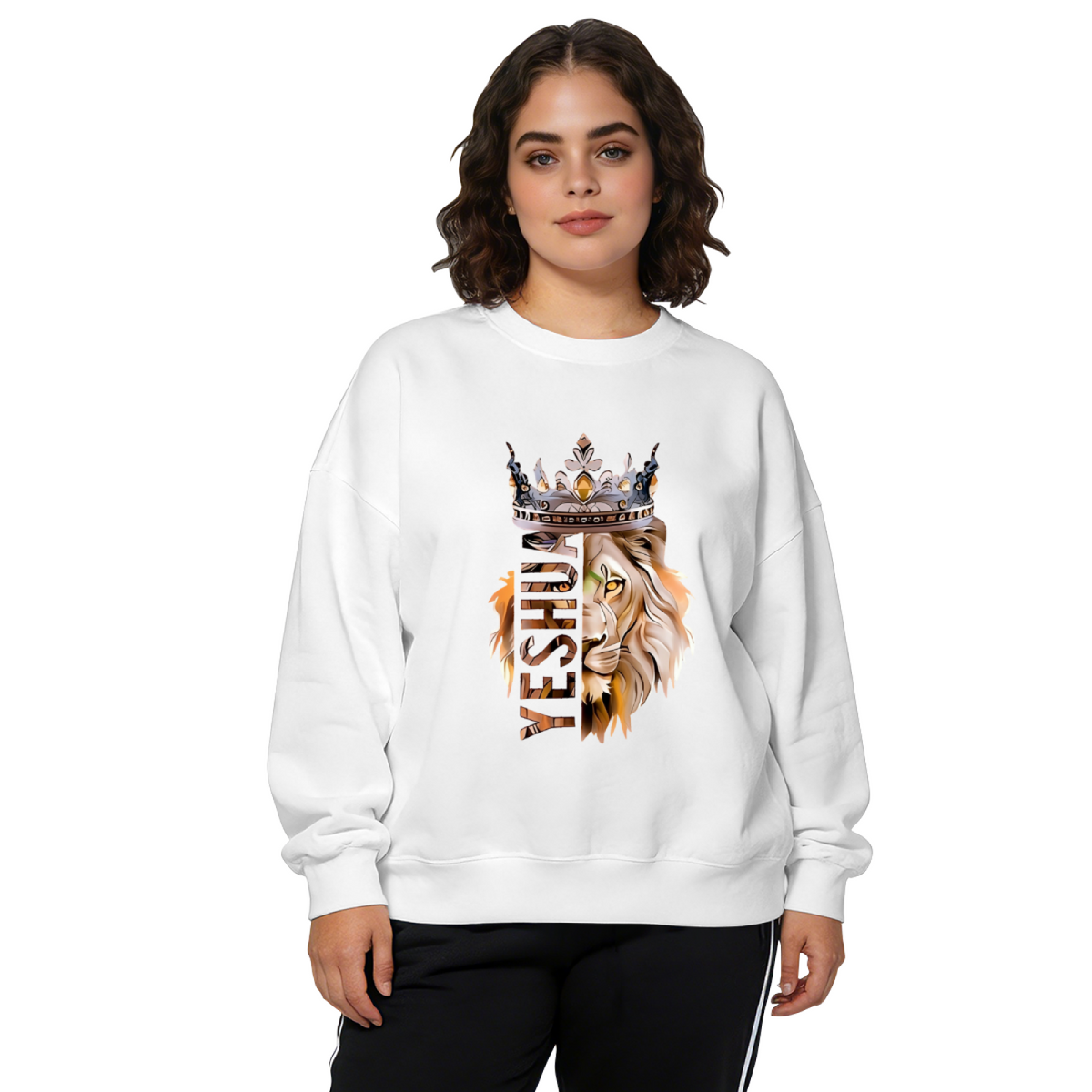 Yeshua Crown Lion Warm Earth‑Tone Art Crewneck Sweatshirt