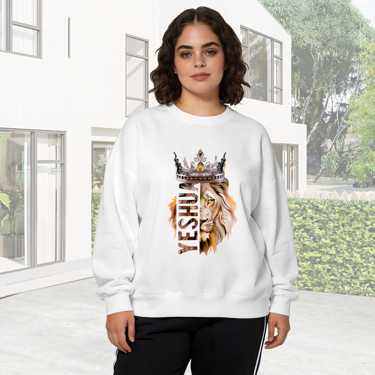 Yeshua Crown Lion Warm Earth‑Tone Art Crewneck Sweatshirt
