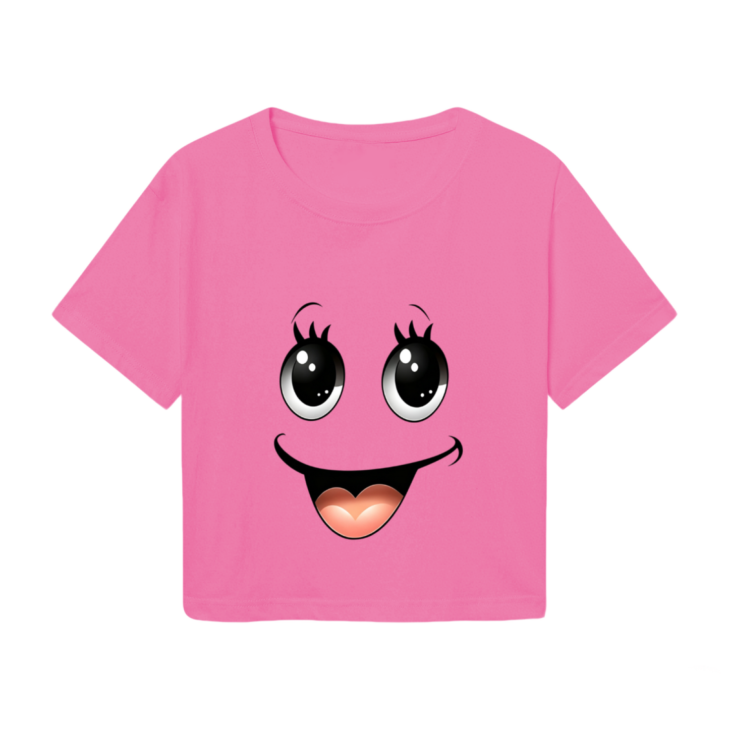 Kawaii Big Eyes Smiley Face Soft Girl Pink Crop Top