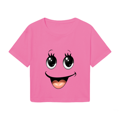 Kawaii Big Eyes Smiley Face Soft Girl Pink Crop Top