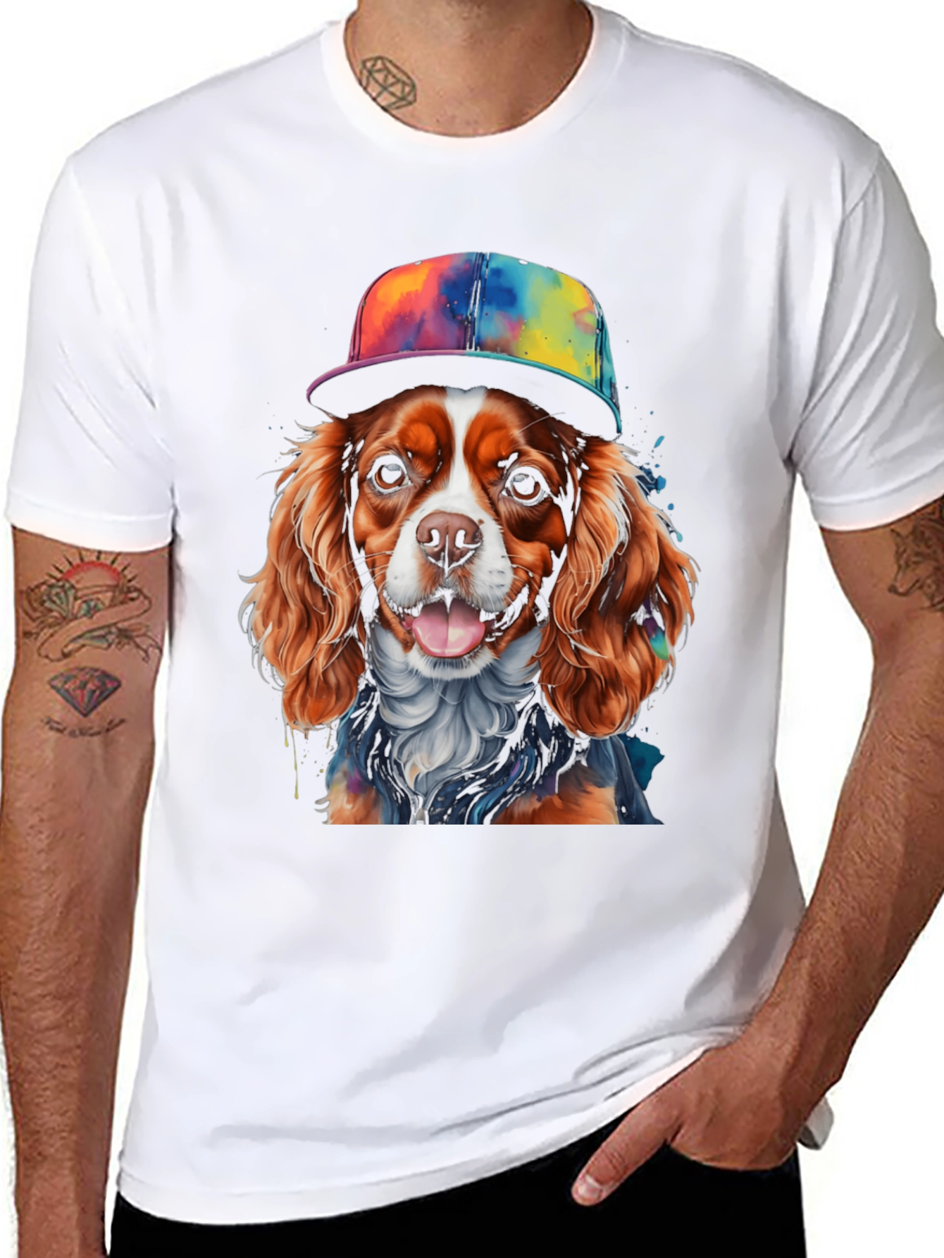 Dog Wearing Hat Graphic T-Shirt