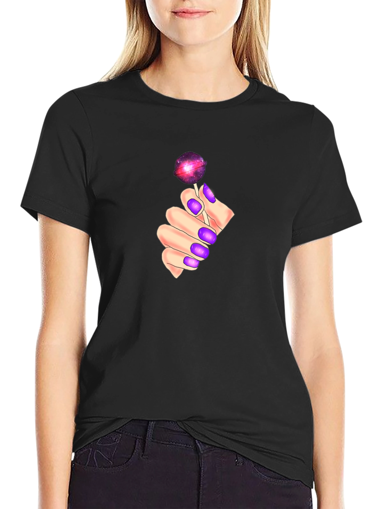 Galaxy Lollipop Graphic Tee - Black Cotton Comfort