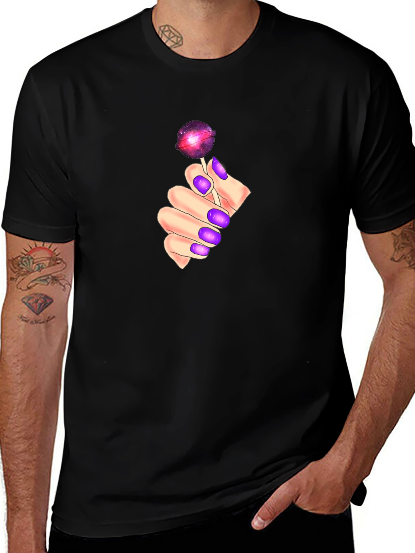 Galaxy Lollipop Graphic Tee - Black Cotton Comfort