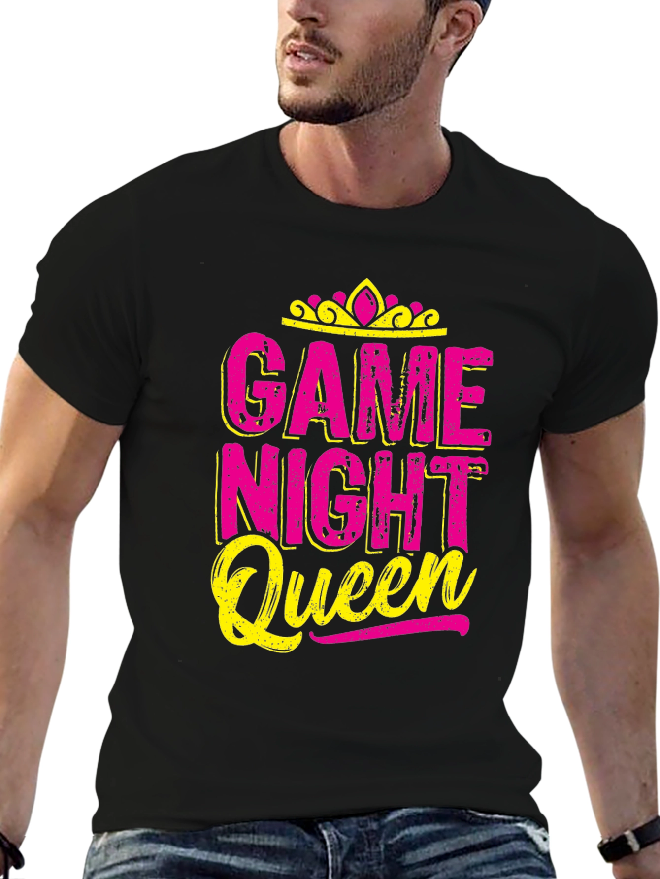 Game Night Queen T-Shirt - Pink & Yellow