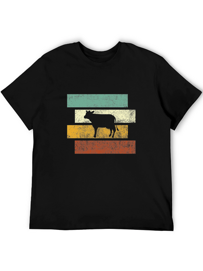Retro Cow Graphic Tee - Black Cotton T-Shirt