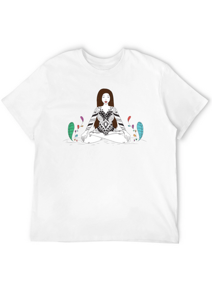 Meditative Woman Graphic Tee - Black Cotton T-Shirt