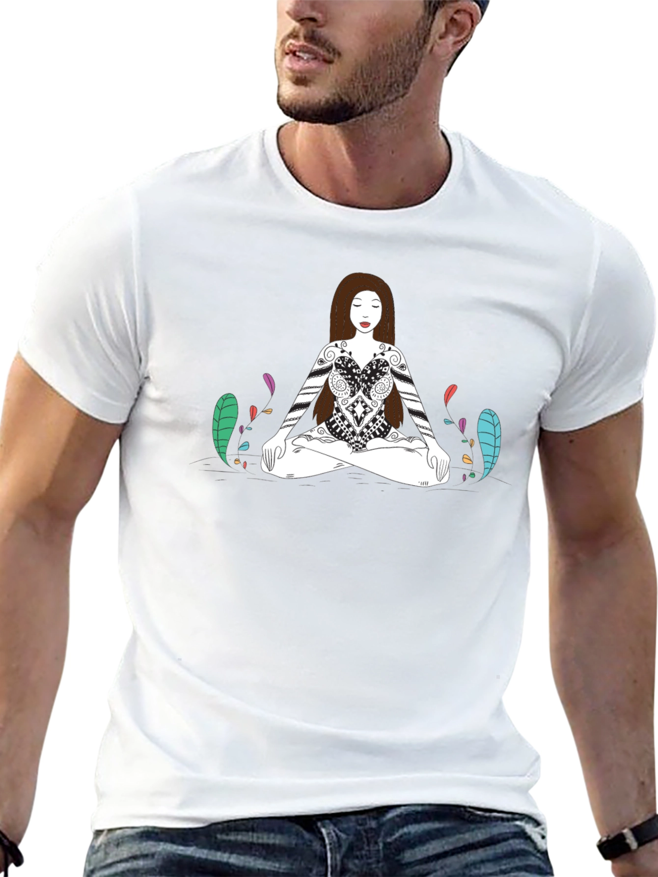 Meditative Woman Graphic Tee - Black Cotton T-Shirt