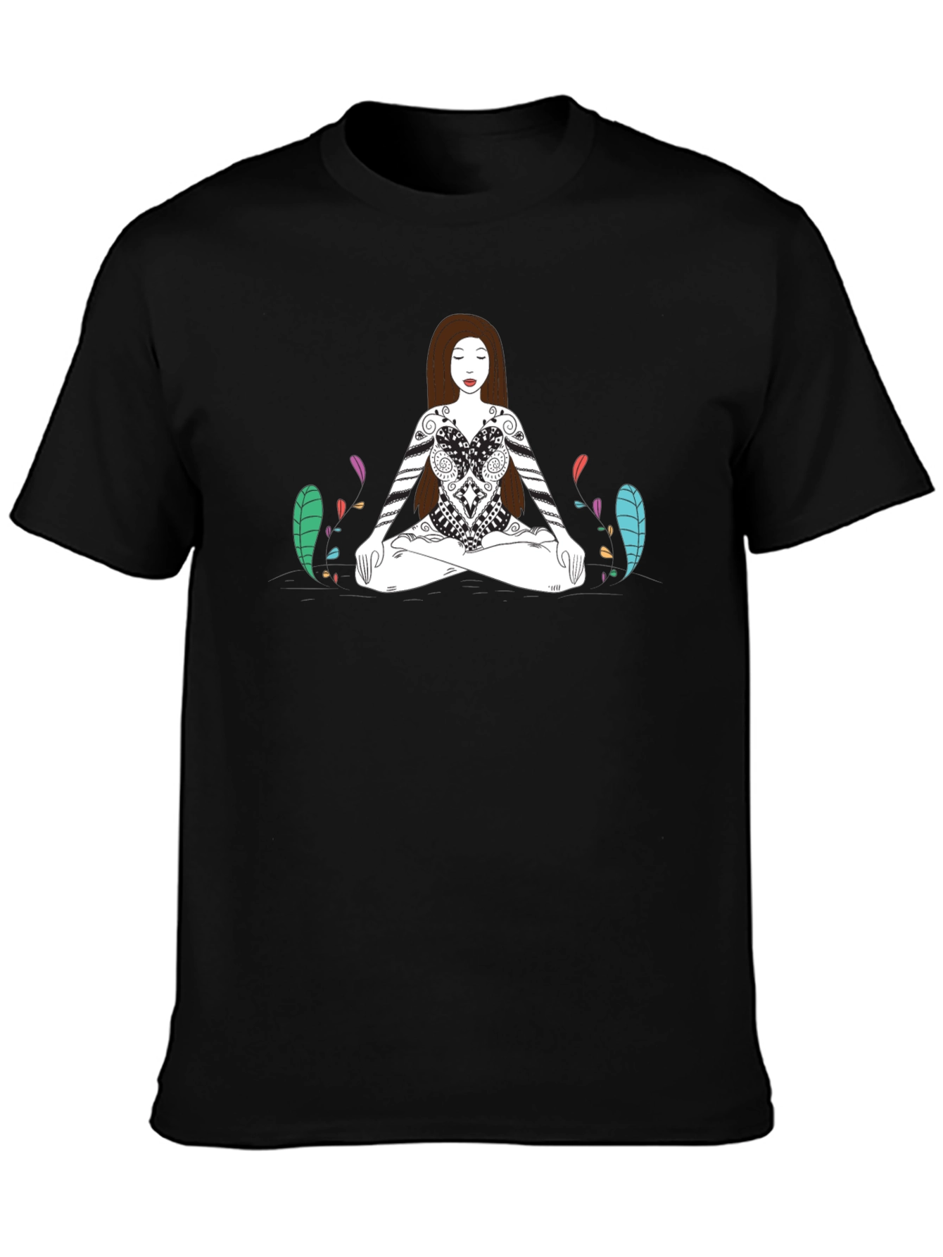 Meditative Woman Graphic Tee - Black Cotton T-Shirt