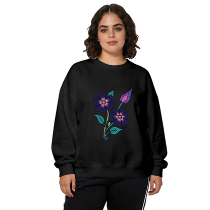 Elegant Dark Purple Wildflower Botanical Art Crewneck Sweatshirt