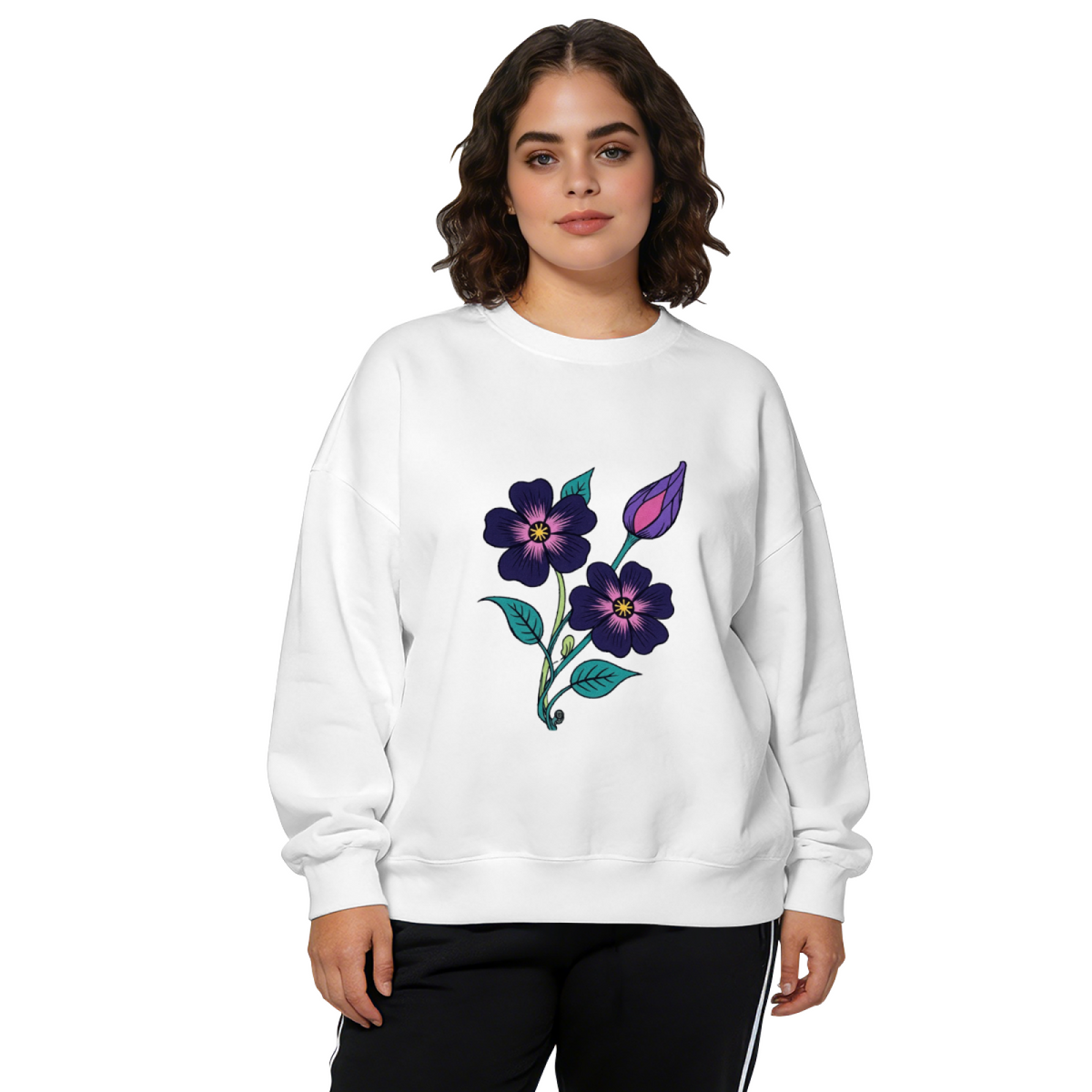 Elegant Dark Purple Wildflower Botanical Art Crewneck Sweatshirt
