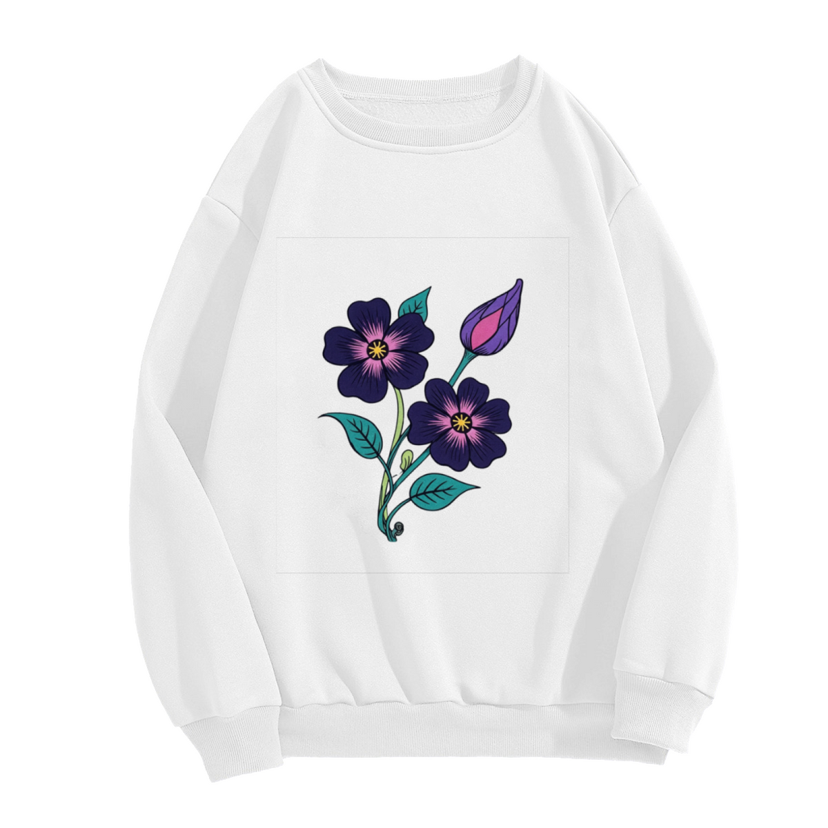 Elegant Dark Purple Wildflower Botanical Art Crewneck Sweatshirt