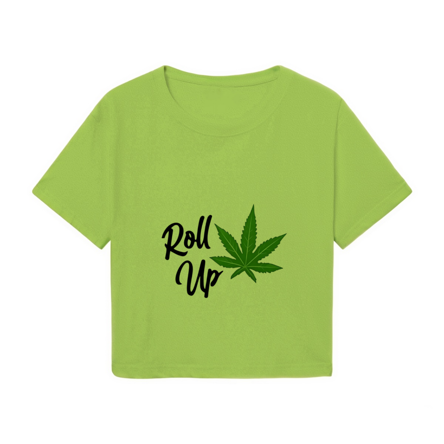 Trendy Lime Green Casual Cropped Tee With Roll Up Leaf Street Print
