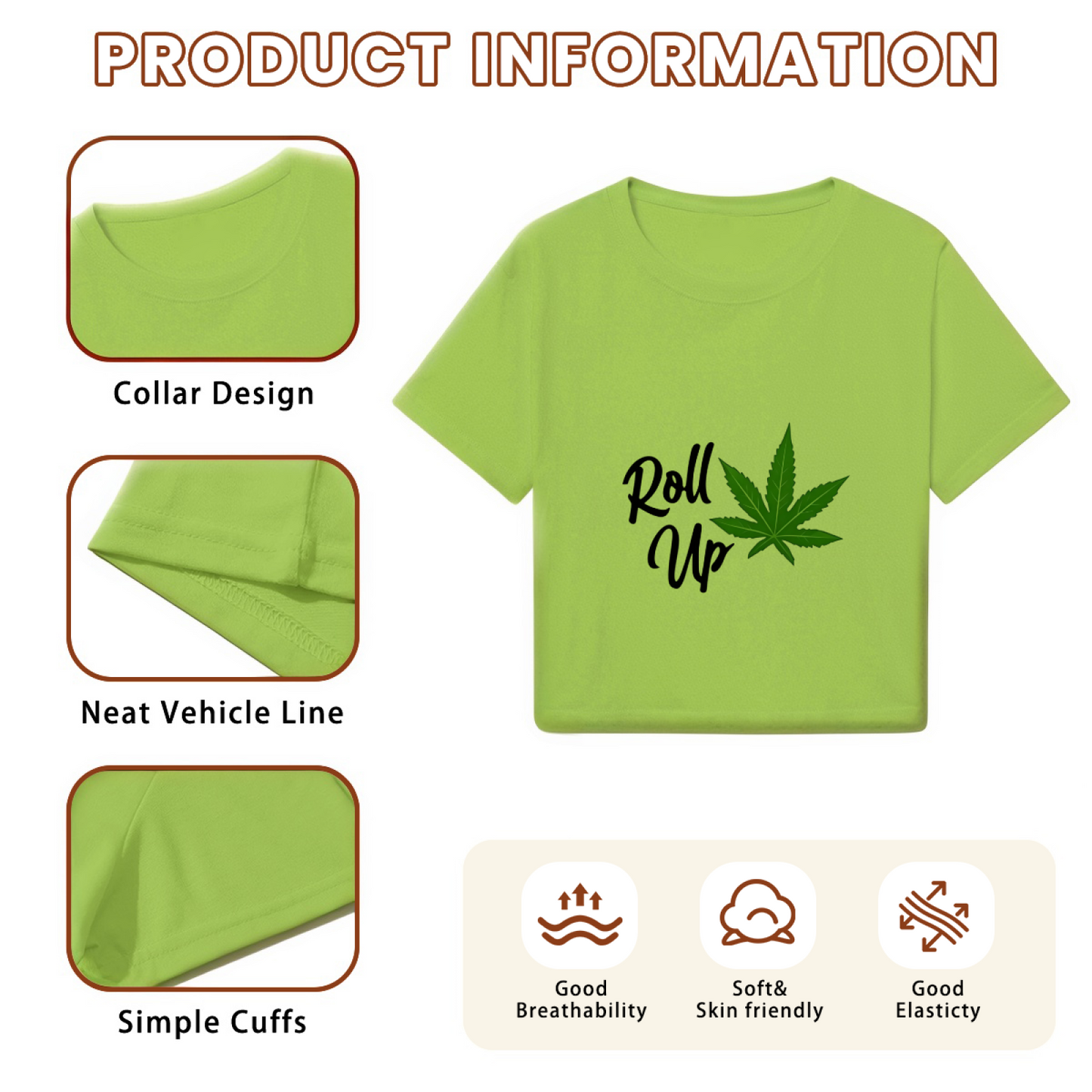 Trendy Lime Green Casual Cropped Tee With Roll Up Leaf Street Print