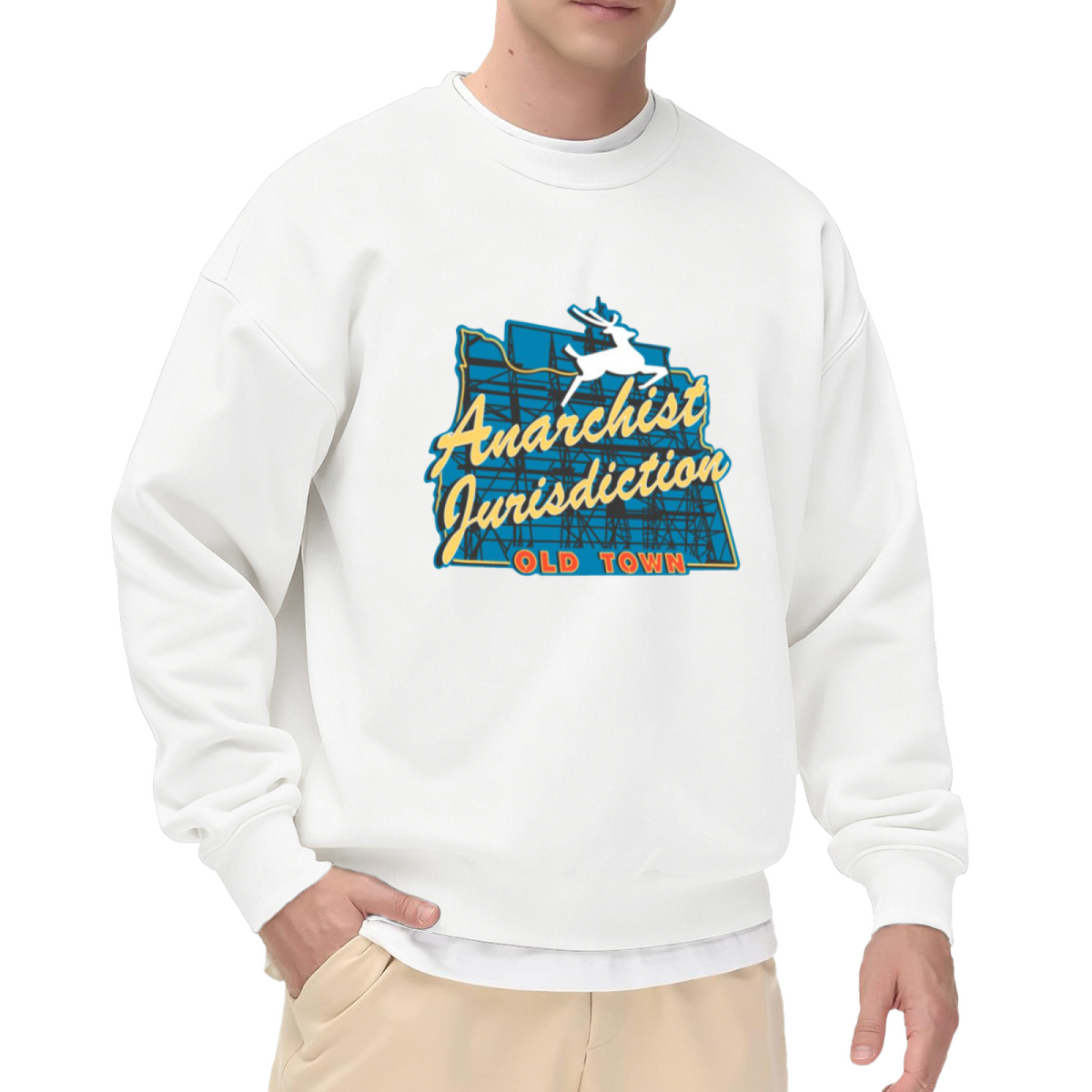 Anarchist Jurisdiction Old Town Vintage Graphic Crewneck Sweatshirt