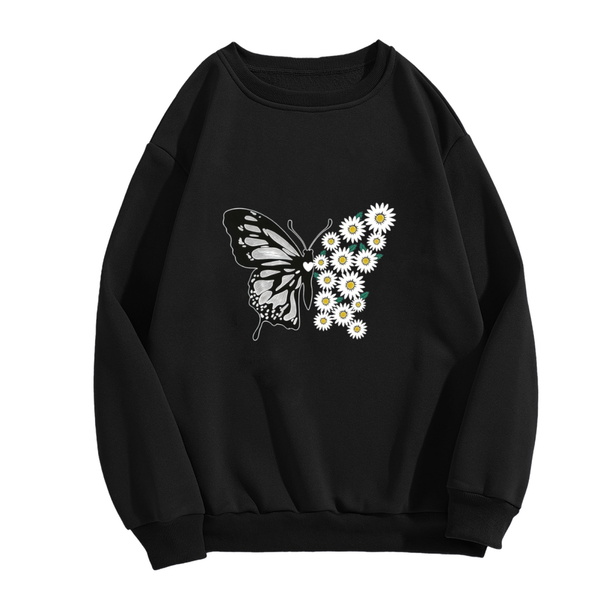 Elegant Butterfly & Daisy Floral Crewneck Sweatshirt