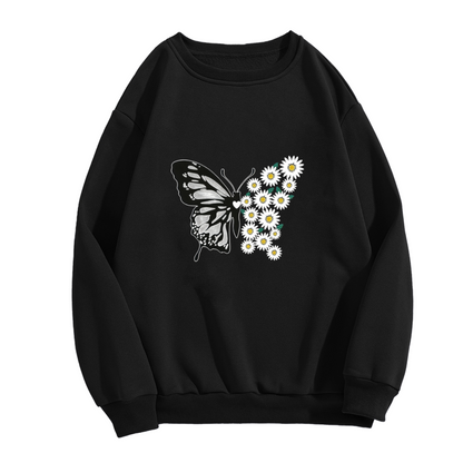 Elegant Butterfly & Daisy Floral Crewneck Sweatshirt