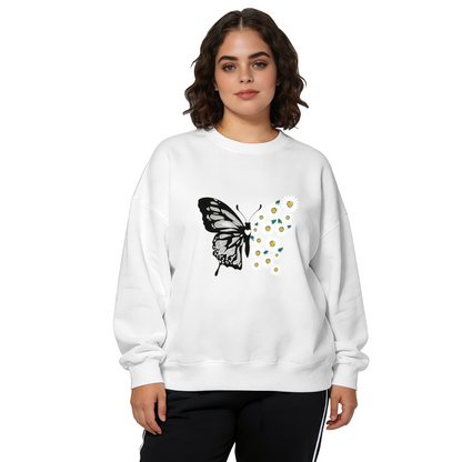 Elegant Butterfly & Daisy Floral Crewneck Sweatshirt